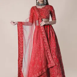 Warthy Ent Women Red Embroidered Semi-Stitched Lehenga & Unstitched Blouse With Dupatta-image-49