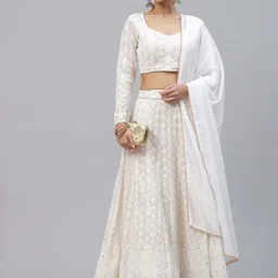FABPIXEL Embroidered Sequinned Semi-Stitched Lehenga & Unstitched Blouse With Dupatta-picture-21