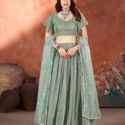 SHOPGARB Embroidered Sequinned Semi-Stitched Lehenga & Unstitched Blouse With Dupatta-picture-45