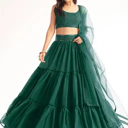 FABPIXEL Embroidered Sequinned Semi-Stitched Lehenga & Unstitched Blouse With Dupatta-image-23