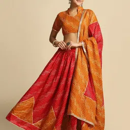 Warthy Ent Red & Brown Printed Semi-Stitched Lehenga & Unstitched Choli With Dupatta-32