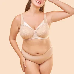 Enamor Women Beige Non-Padded Non-Wired Full Support Lace Bra With Sectioned Cups - FB06-picture-51