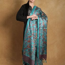 Exotic India Floral Khari Print Satin Dupatta-42