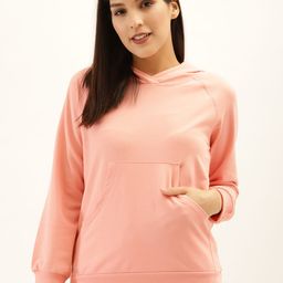 Laabha Women Peach-Coloured Solid Hooded Sweatshirt-image-61