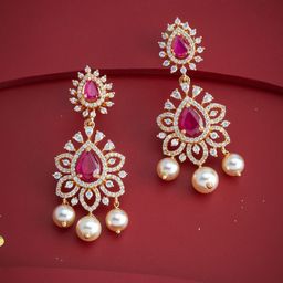 Kushal's Fashion Jewellery Gold-Plated Zircon Studded & Pearls Beaded Drop Earrings-37