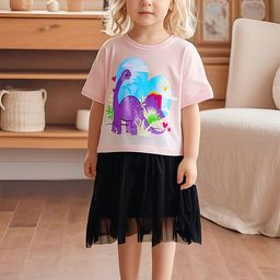 LULU & SKY Girls Printed Round Neck Pure Cotton T-Shirt With Skirt-picture-26