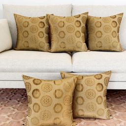 Aura Gold-Toned Set of 5 Floral Square Cushion Covers-image-4