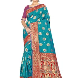 shree krishna fashion Ethnic Motifs Woven Design Zari Kanjeevaram Saree-image-53
