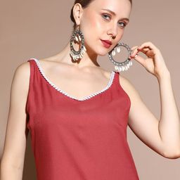 Anouk Maroon Shoulder Straps Thread Work Straight Kurta With Trouser-47