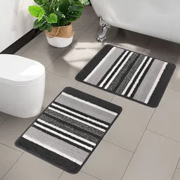 Kuber Industries 2 Pcs Grey & Black Anti-Skid Door Mats-79