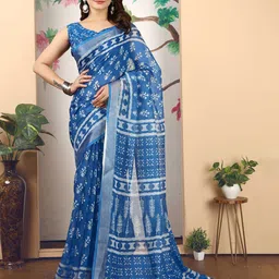 Sidhidata Ethnic Motifs Printed Zari Border Saree with Blouse Piece-picture-48