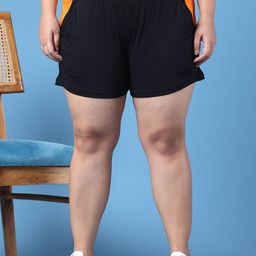 theRebelinme Women Colourblocked Pure Cotton Plus Size High-Rise Technology Regular Shorts-picture-14