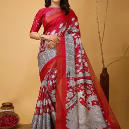 DIVASTRI Kalamkari Printed Zari Banarasi Saree-15