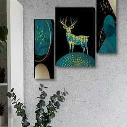 Myntra Elegant Homes Black & Blue 3 Pieces Deer Birds And Animals Wall Art-image-84