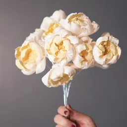 ArteCasa Yellow & White Dual shade sola peony Artificial Flower-image-85