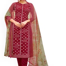 DRAVINAM Trends Bandhani Printed Mirror Work Pure Cotton Unstitched Dress Material-image-40