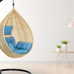 Swingzy Beige & Blue Hammock Hanging Swing WithCushion-image-4