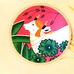 apka mart Red & White Wooden Pichwai Cow Wall Art-image-39