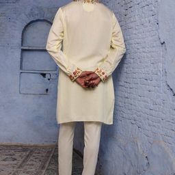 Agrajain Men Floral Embroidered Regular Zardozi Kurta with Pyjamas image 2