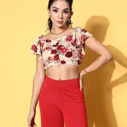 Moda Rapido Floral Print Sweetheart Neck Blouson Crop Top-picture-21