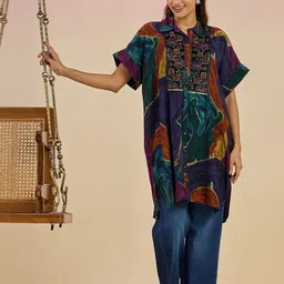 Lakshita Women Viscose Rayon Shirt Collar Printed Tunic-picture-39