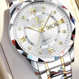 LONGBO Men Bracelet Style Straps Analogue Watch with Gold Accents Long-83715-Slvr-Gld-Slvr-picture-4