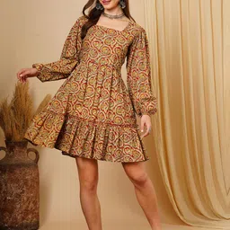 Globus Ethnic Motifs Printed Fit & Flare Ethnic Dress-image-72