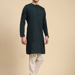 SKAVIJ Round Neck Long Sleeves Pure Cotton Straight Kurta with Pyjamas-image-96