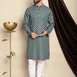 Anouk Ethnic Motifs Printed Band Collar Kurta with Churidar-picture-13