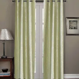 RRC Green & Gold-Toned Set of 2 Floral Semi Blackout Long Door Curtains-8