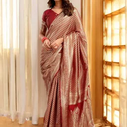 Blissta Woven Design Zari Silk Blend Banarasi Saree-image-36