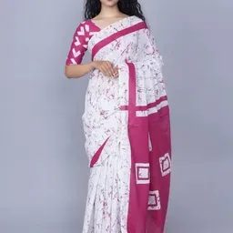TROPWEAR Tie and Dye Pure Cotton Block Print Saree-19