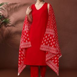 Anouk V-Neck Pure Cotton A-Line Kurta With Trousers And Dupatta-image-29