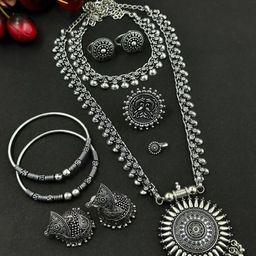 NAMAN ARTS Charmi Silver Plated Oxidised Jewellery Set-27