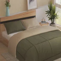 Home Centre Anantra Green & Beige 3 Pieces 120 GSM Reversible Double Bed Comforter Set-image-67