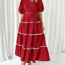 Outzidr Puff Sleeve Fit & Flare Maxi Dress-image-34