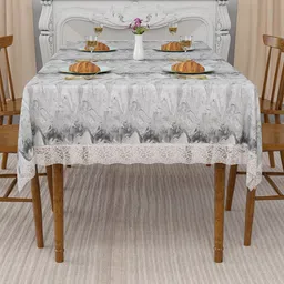 Kuber Industries Grey & White Printed Waterproof 4-Seater Rectangle Table Cover image 2
