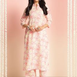 GoSriKi Floral Printed Mandarin Collar Straight Kurta With Palazzos-35