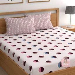CHHAVI INDIA Pink & Brown Geometric 210 TC King Bedsheet with 2 Pillow Covers-picture-14