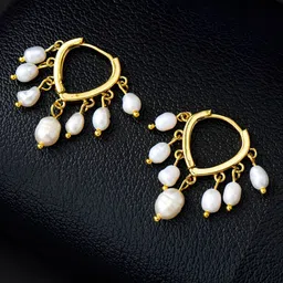 COOLWOOL Gold-Plated Pearls Beaded Korean Contemporary Hoop Earrings-35