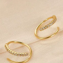 Bling Queen Gold-Plated Cubic Zirconia Studded Contemporary Hoop Earrings-58