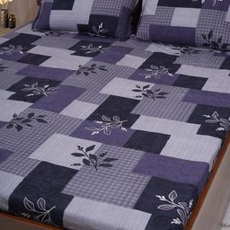 Adwitiya Blue & Purple Geometric 210 TC Double Queen Bedsheet with 2 Pillow Covers-image-62