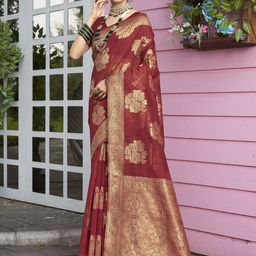 Anouk Rustic Floral Woven Design Chanderi Saree With Blouse Piece-picture-17