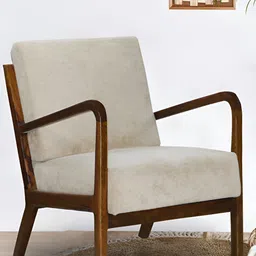 GLOBALLY INDIAN Beige & Brown Wooden Lounge Chair-image-15