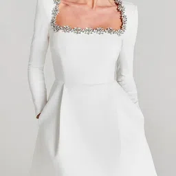 bebe Women Embellished Solid Applique Sheath Mini Dress-image-33