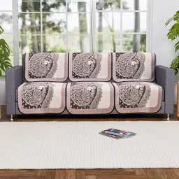 Kuber Industries Purple & Cream-Coloured 6 Pieces Self Design Cotton 3 Seater Sofa Covers-9