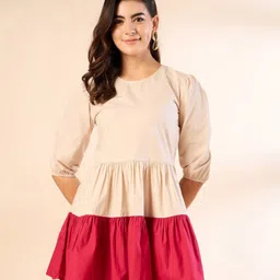 Kiarabel Retail Colourblocked Puff Sleeve Fit & Flare Mini Dress-image-81