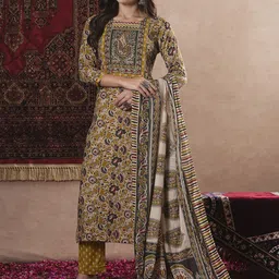 Anni Designer Floral Printed Round Neck Regular Kurta With Trouser With Dupatta-10