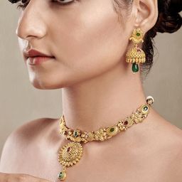festivjewelleryze Gold Plated Stones Studded & Beaded Jewellery Set-image-94