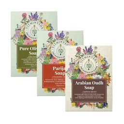 VITMINVEDA Set Of 3 Natural Pure Olive Oil-Parijat-Arabian Oudh Herbal Soap Bar -125g Each-50
